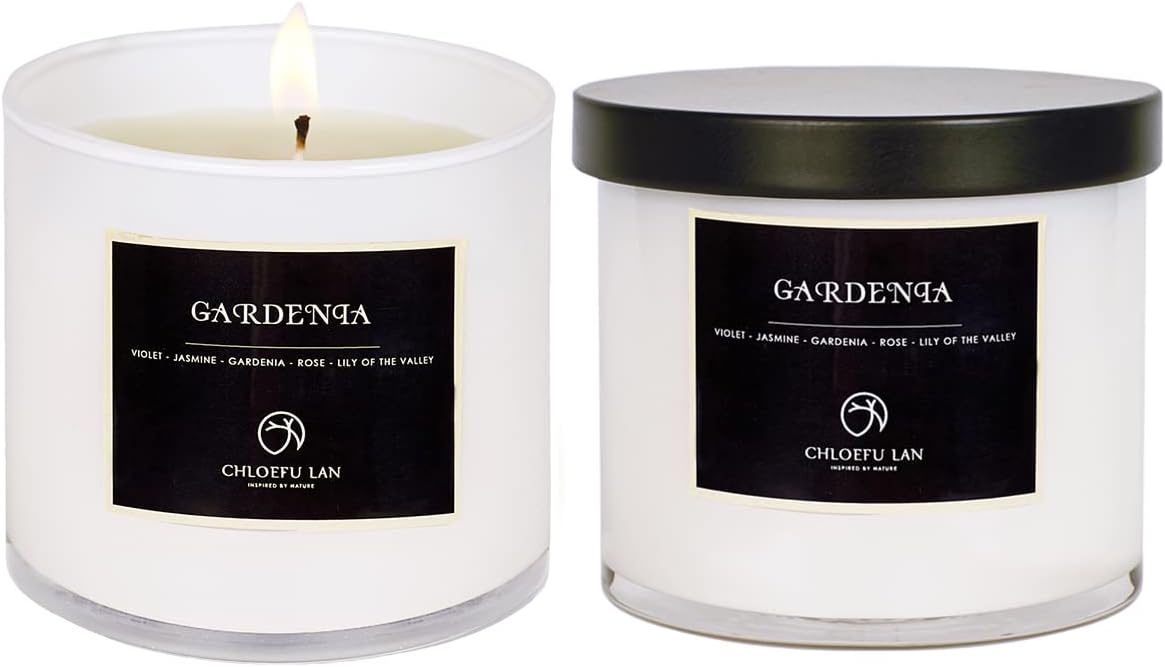 Chloefu LAN Gardenia Scented Candles – Highly Scented, 7.1oz|45 Hour Long Burning
