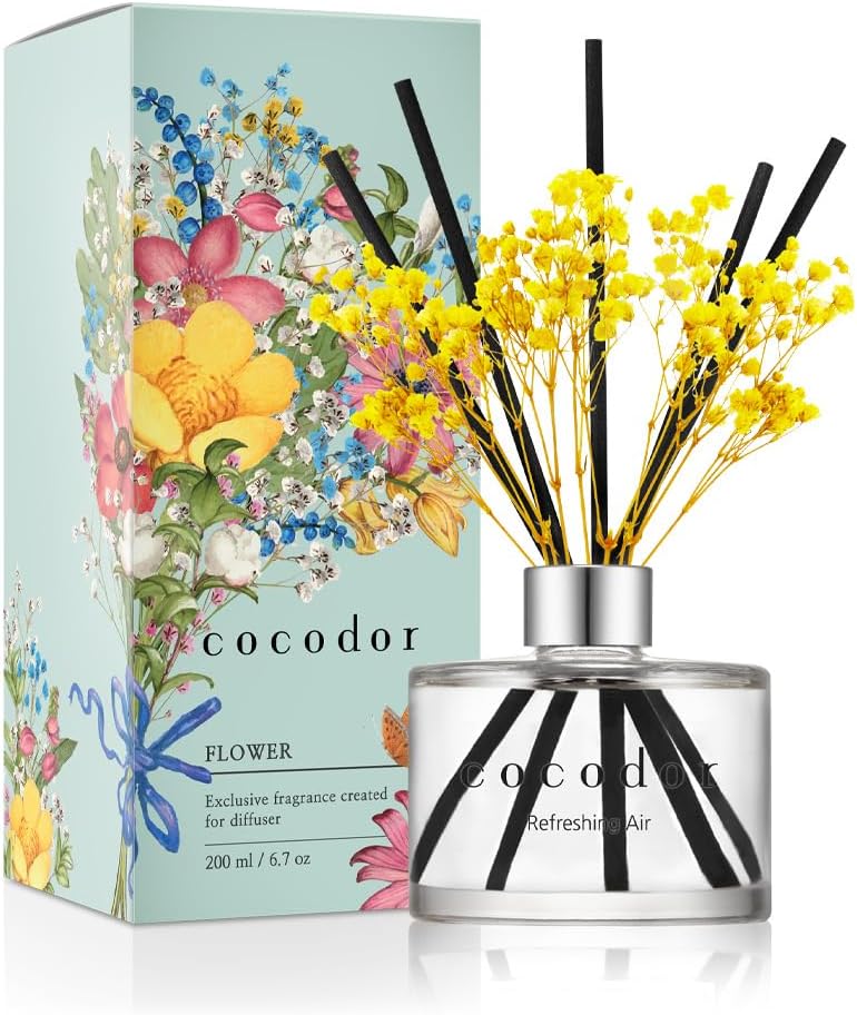COCODOR Preserved Real Flower Reed Diffuser/Refreshing Air / 6.7oz(200ml) / 1 Pack/Reed Diffuser Set, Oil Diffuser & Reed Diffuser Sticks