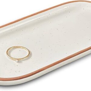 Mora Ceramic Decorative Tray - Rectangle 6.4in Dish for Jewelry, Perfume, Makeup, Accessories, Candle, in The Bathroom Vanity, Bedside, or Kitchen Counter. Cute Organizers - White