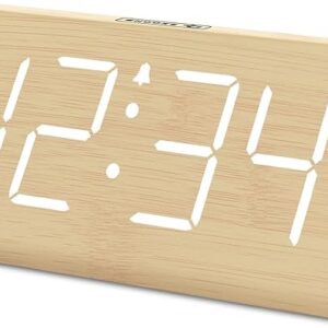 DreamSky Wooden Digital Alarm Clocks for Bedrooms - Electric Desk Clock with Large Numbers, USB Port, Loud Alarm for Heavy Sleepers, Adjustable Volume, Dimmer, Snooze, DST, Wood Décor, Adapter Powered