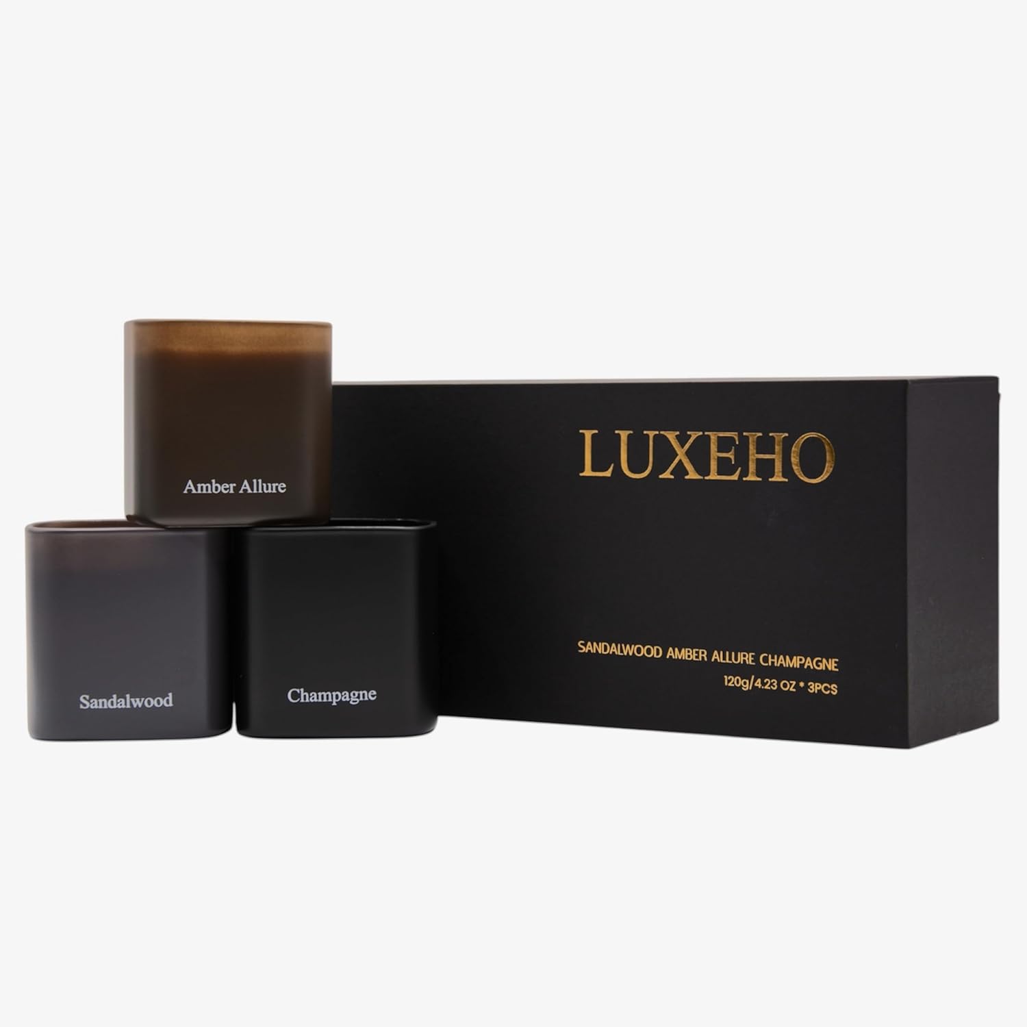 Luxury Scented Candle Gift Set 3 Pack | Champagne, Sandalwood & Amber