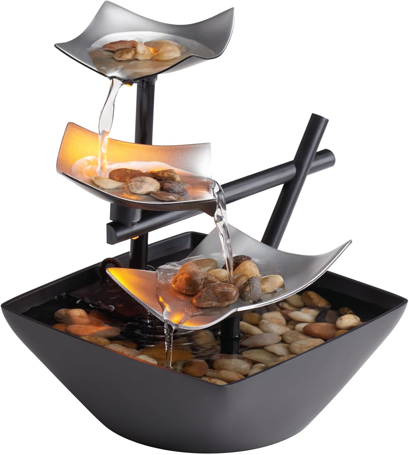 Homedics Tabletop Water Fountain, Home Décor Soothing Sound Machine – Automatic Pump, Deep Basin & Natural River Rocks