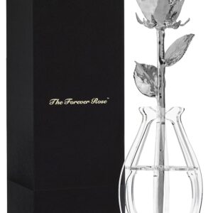 Forever Rose Real Rose Dipped in Platinum, Handcrafted Preserved Rose in Bloom Box and Phantom Vase, Romantic Gift for Her, Elegant Keepsake for Anniversary, Birthday, or Any Special Occasion
