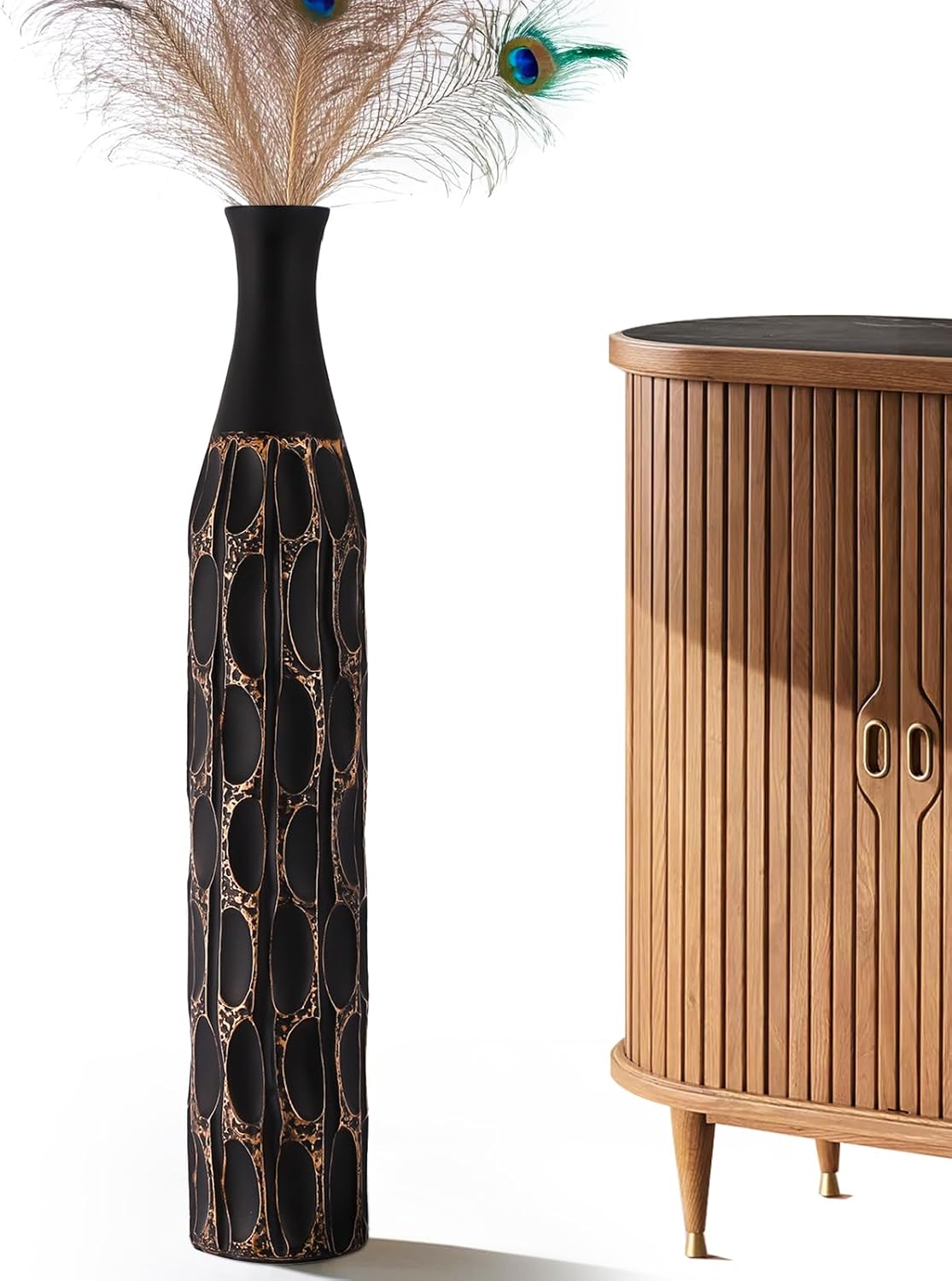 27.5″ Vase – Black Vases for Home Decor, Tall Cylinder Slim Neck Floor Vase for Modern Rustic Home Decor for Living Room, Wedding, Office, Resin Tall Vases