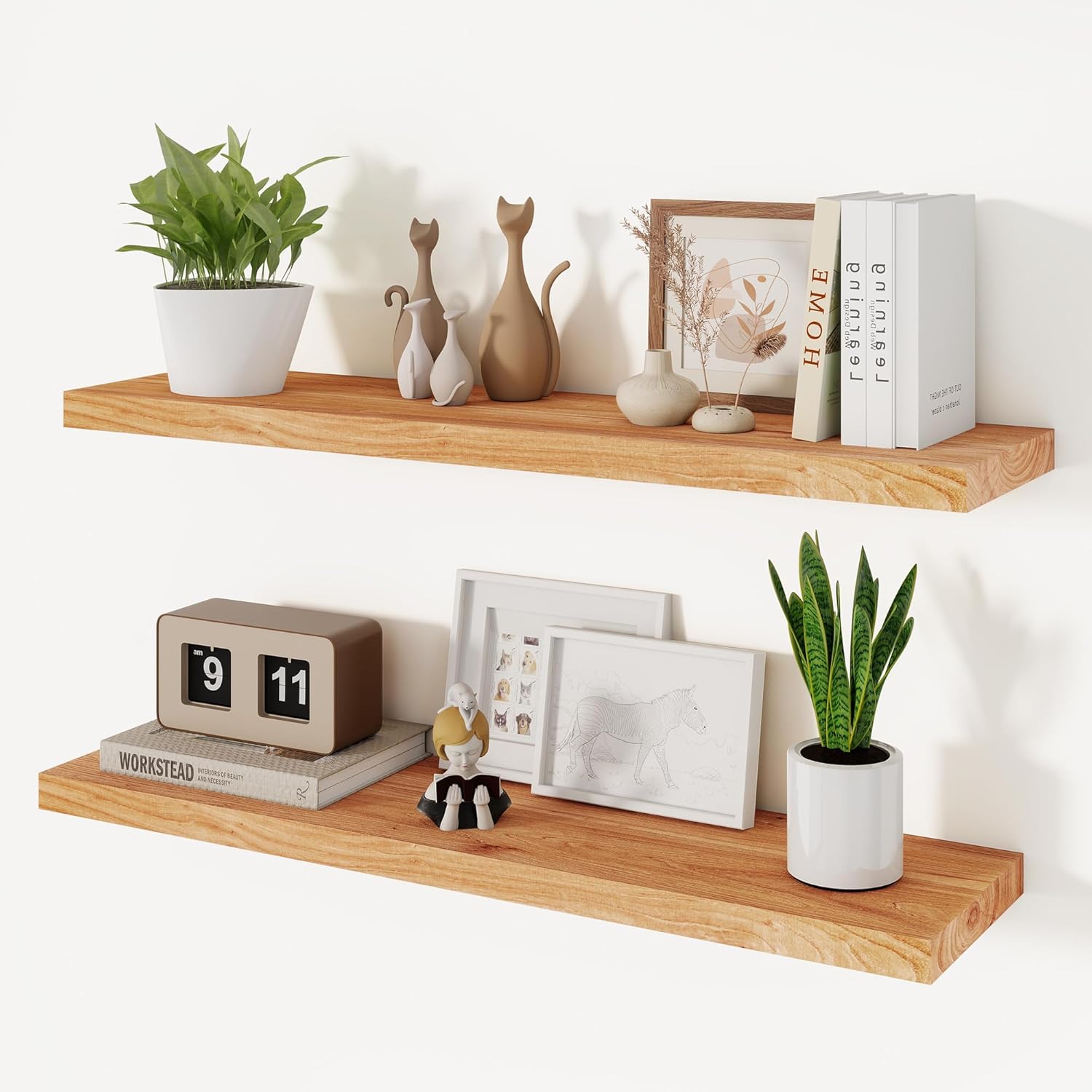 Natural Elm Wood Floating Shelves for Wall, 36 inches x 8” Deep x 1.4”Thick Wooden Shelves Unfinished