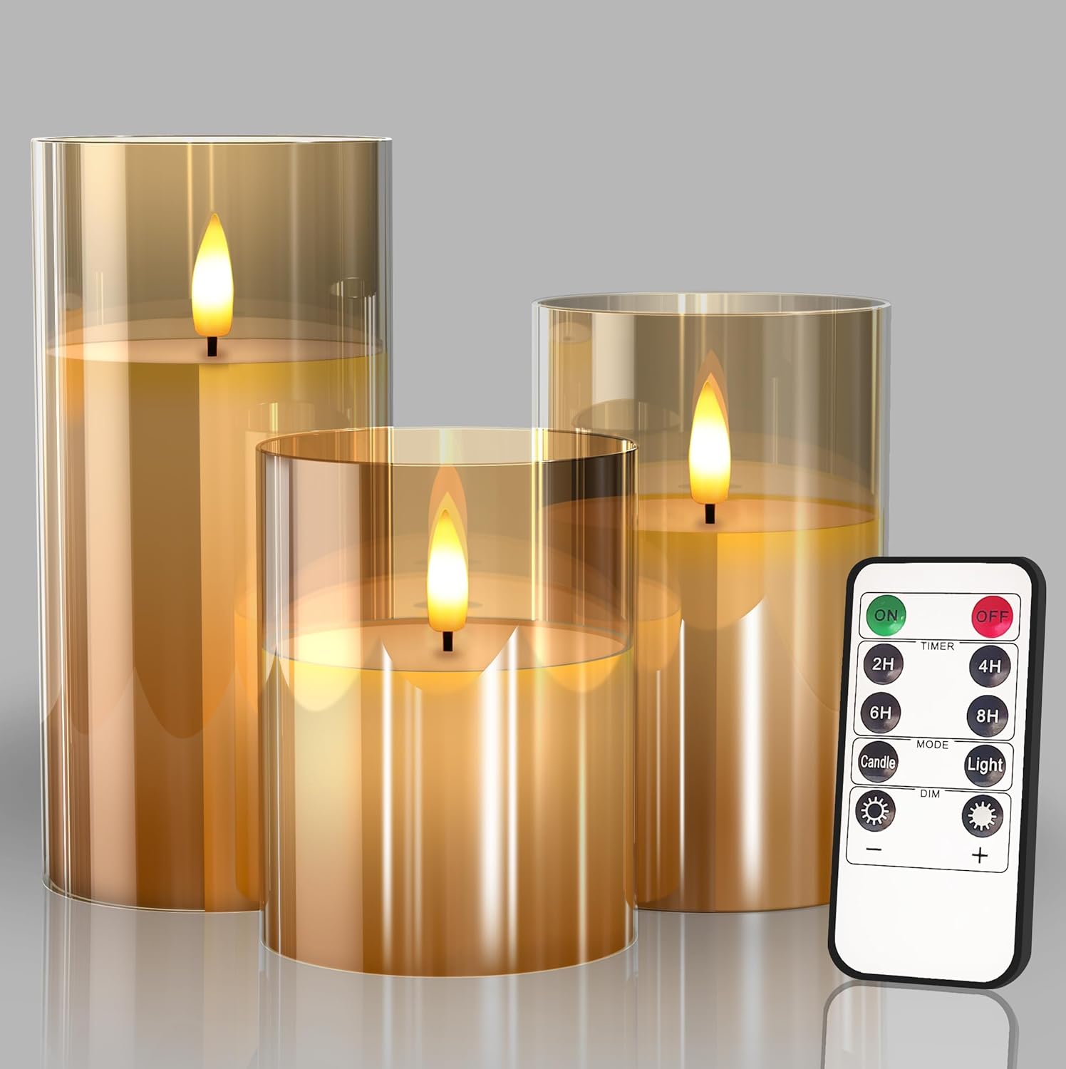 Glass Battery Operated LED Flameless Candles with Remote and Timer, Real Wax Candles Warm Color Flickering Light for Festival Wedding Home Party Decor