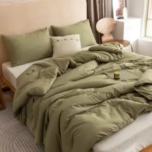ROSGONIA Queen Comforter Set Olive Green, 3pcs Bedding Sets Queen