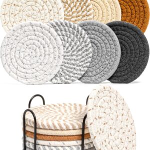 8 Pcs Drink Coasters with Holder, 8 Colors Absorbent Coasters for Drinks Minimalist Cup