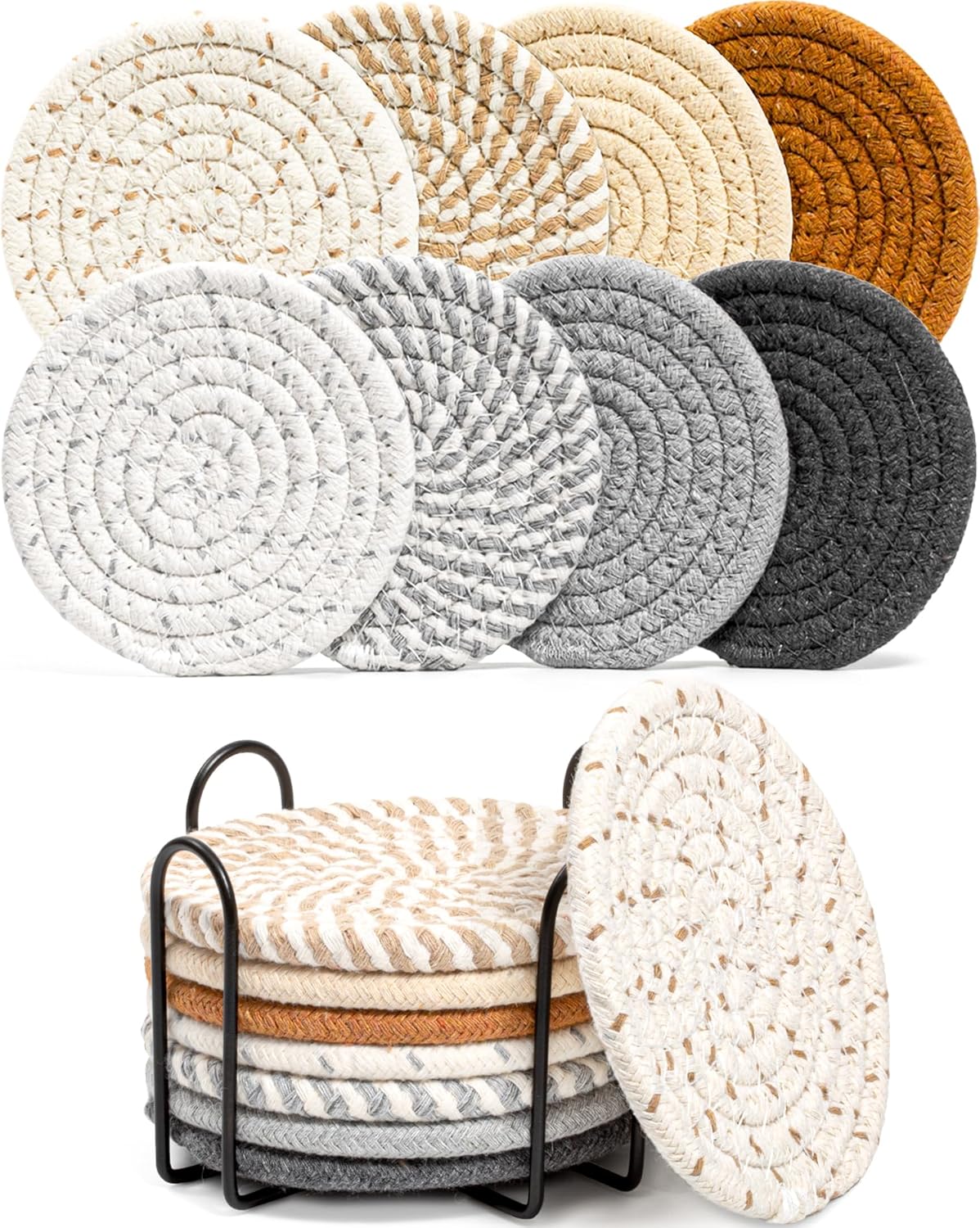 8 Pcs Drink Coasters with Holder, 8 Colors Absorbent Coasters for Drinks Minimalist Cup