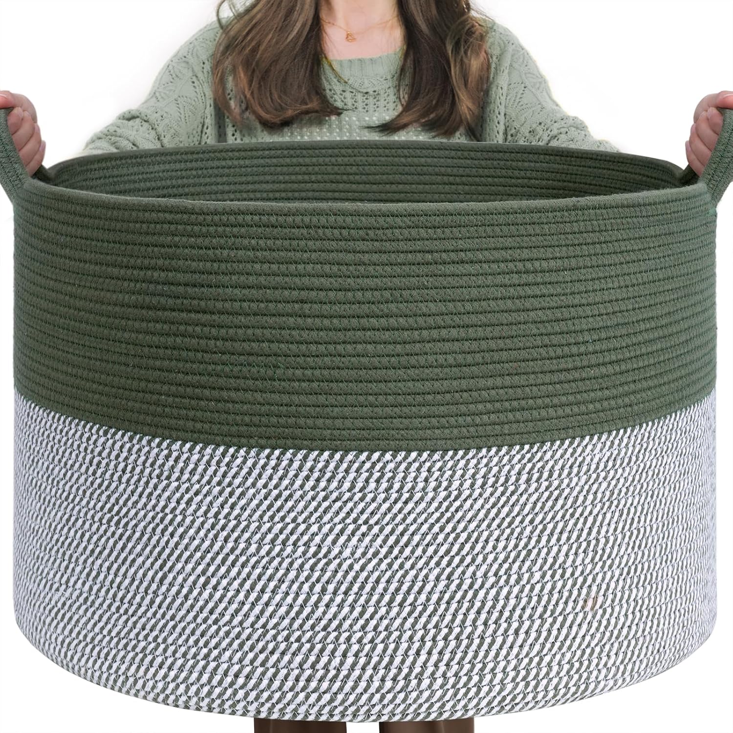 INDRSSME Large Laundry Storage Basket, 21.7 x13. 8 - Decorative Rope Blanket Basket for Organizing Bedroom, Living Room, Nursery