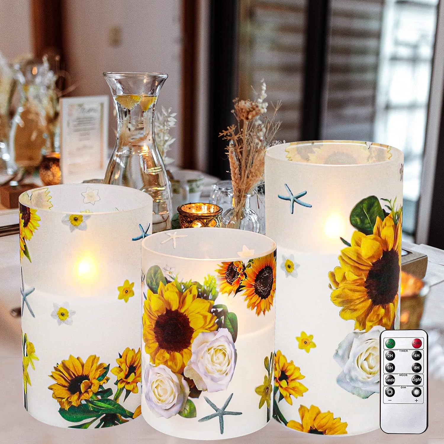 Sunflower Decor Flameless Candles – Sunflower Gifts for Women, New Home & Get Well Soon Gifts, Battery Operated Decorative Candles